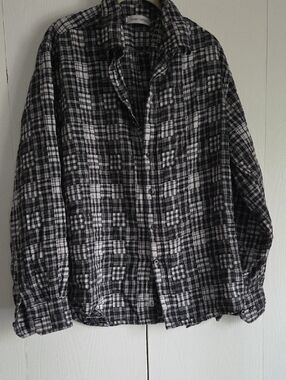 James Campell Black White Plaid Patchwork Shirt L